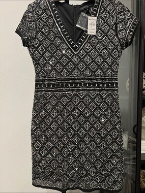 Endless Rose Black Beaded V-Neck Mini Dress